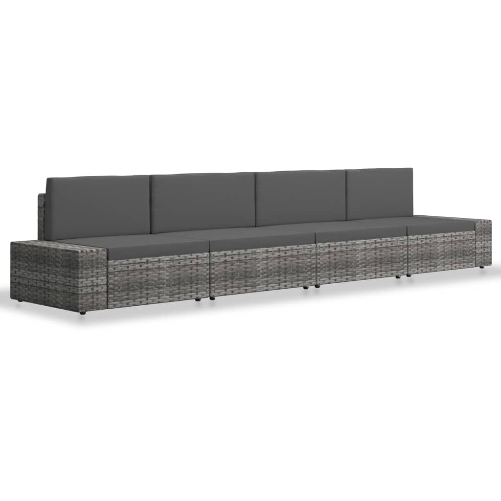 Set Divani da Giardino 4 pz in Polyrattan Grigio - homemem39
