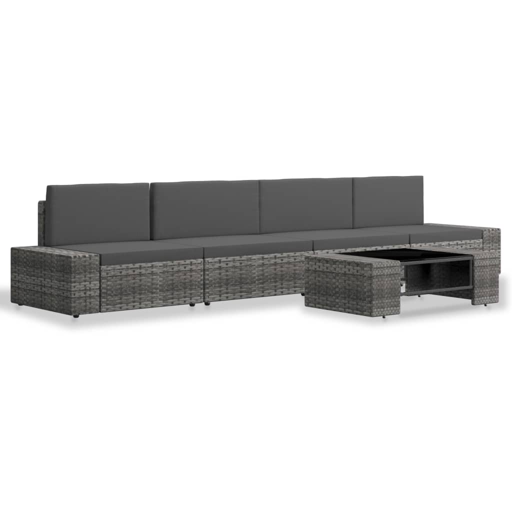 Set Divani da Giardino 5 pz in Polyrattan Grigio - homemem39