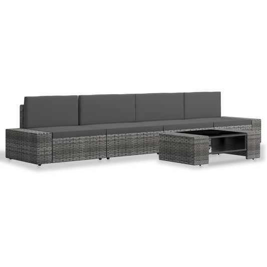 Set Divani da Giardino 5 pz in Polyrattan Grigio - homemem39