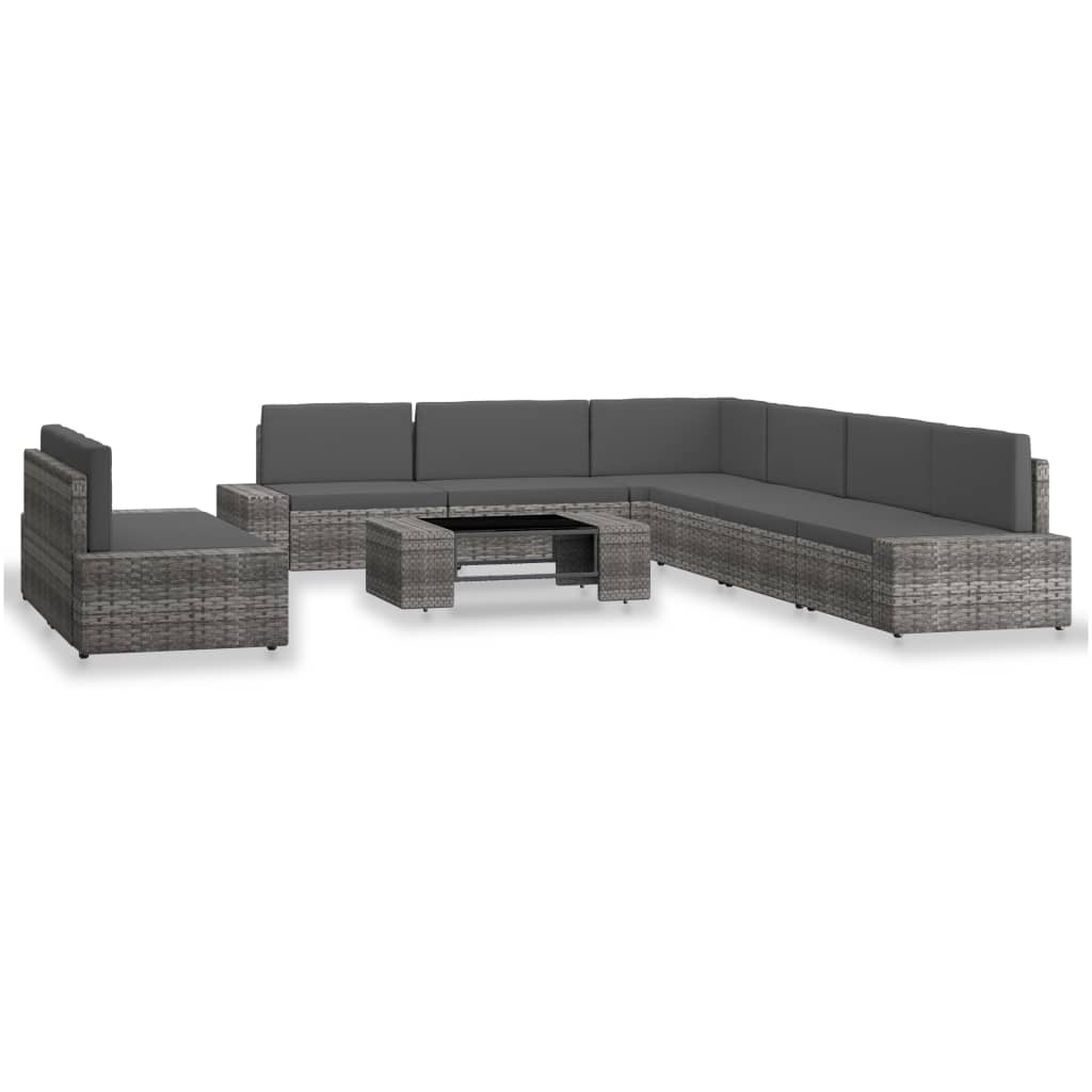 Set Divani da Giardino 9 pz in Polyrattan Grigio - homemem39