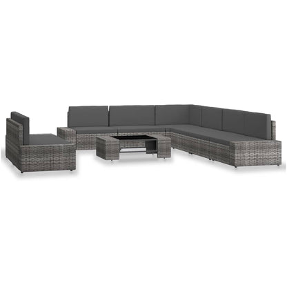 Set Divani da Giardino 9 pz in Polyrattan Grigio - homemem39