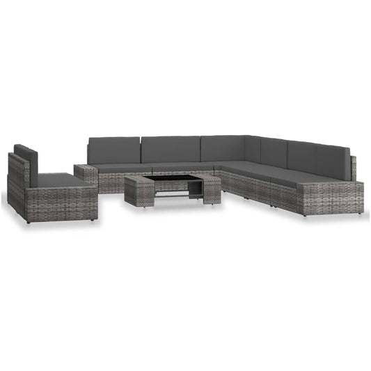 Set Divani da Giardino 9 pz in Polyrattan Grigio - homemem39
