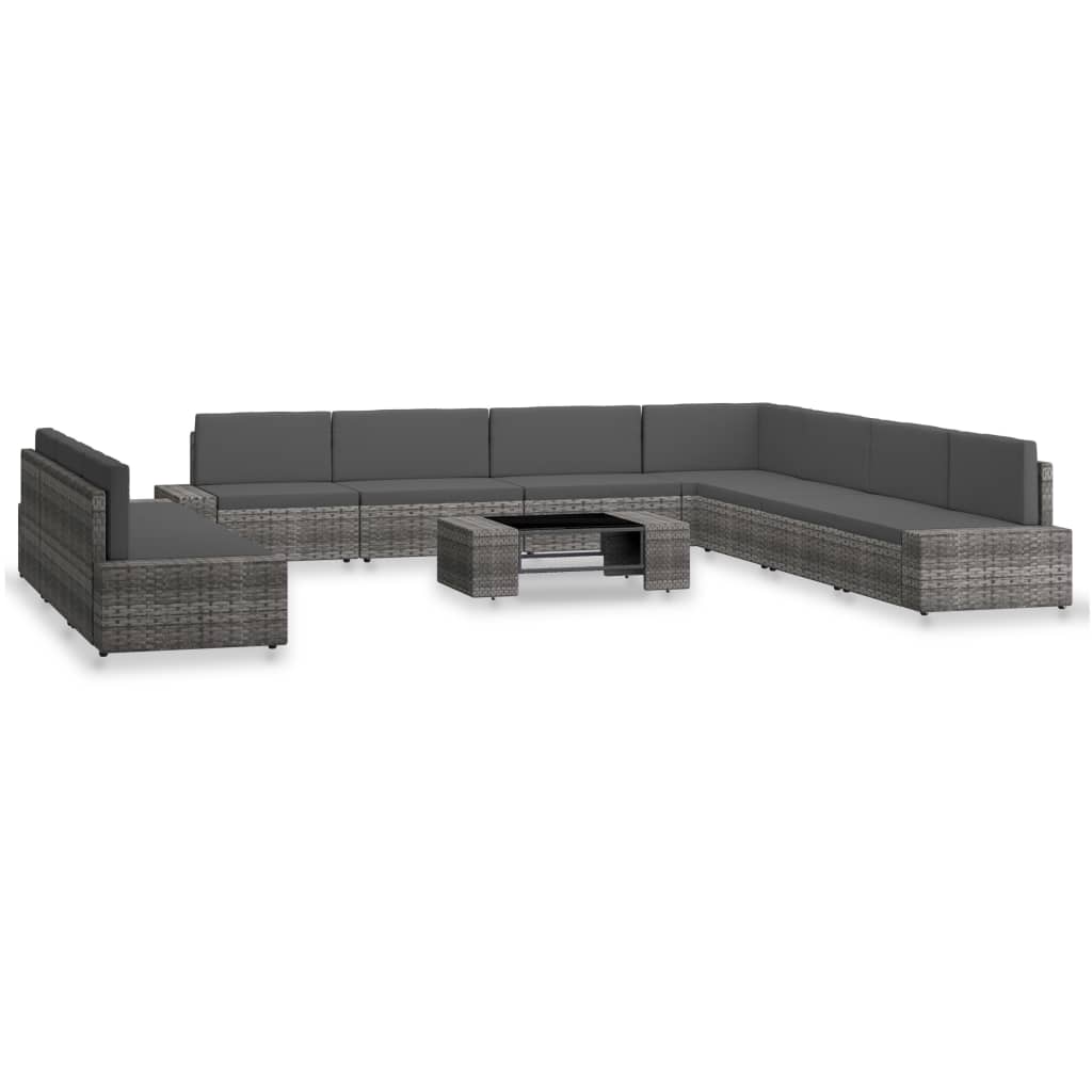 Set Divani da Giardino 10 pz in Polyrattan Grigio - homemem39