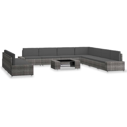 Set Divani da Giardino 10 pz in Polyrattan Grigio - homemem39
