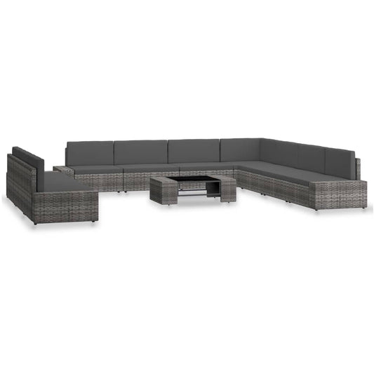 Set Divani da Giardino 10 pz in Polyrattan Grigio - homemem39