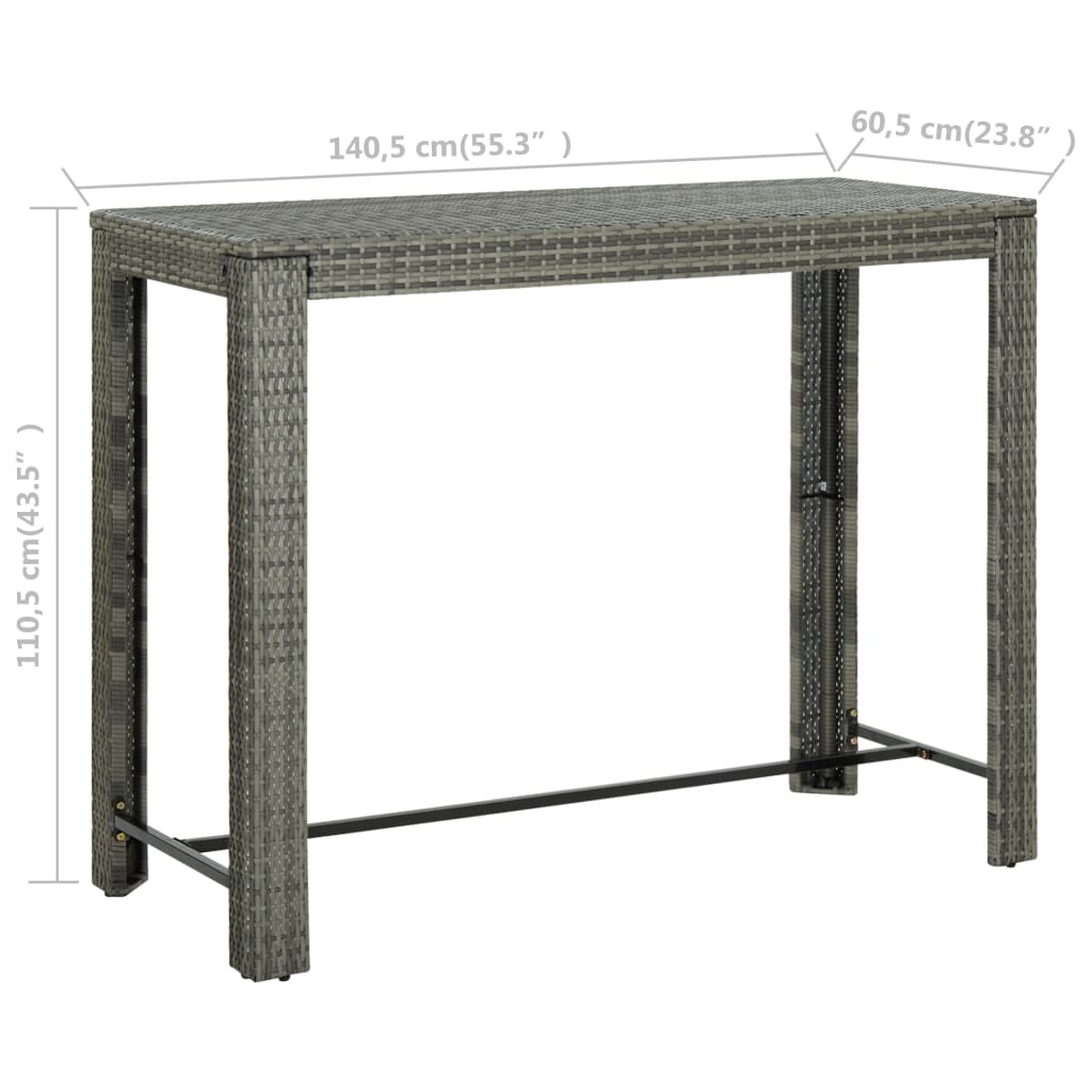 Tavolo Bar da Giardino Grigio 140,5x60,5x110,5 cm in Polyrattan - homemem39