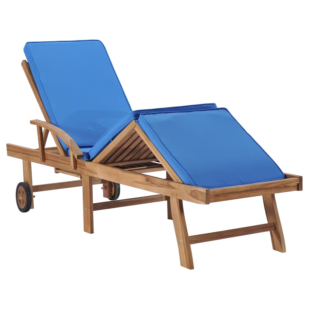 Lettini Prendisole con Cuscini 2 pz in Legno di Teak Blu - homemem39