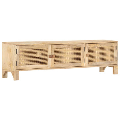 TV Cabinet 140x30x40 cm in Mango Wood and Natural Cane