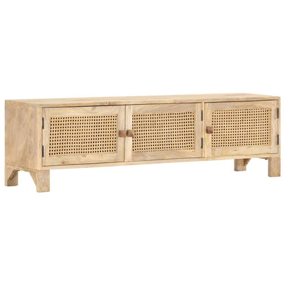 TV Cabinet 140x30x40 cm in Mango Wood and Natural Cane