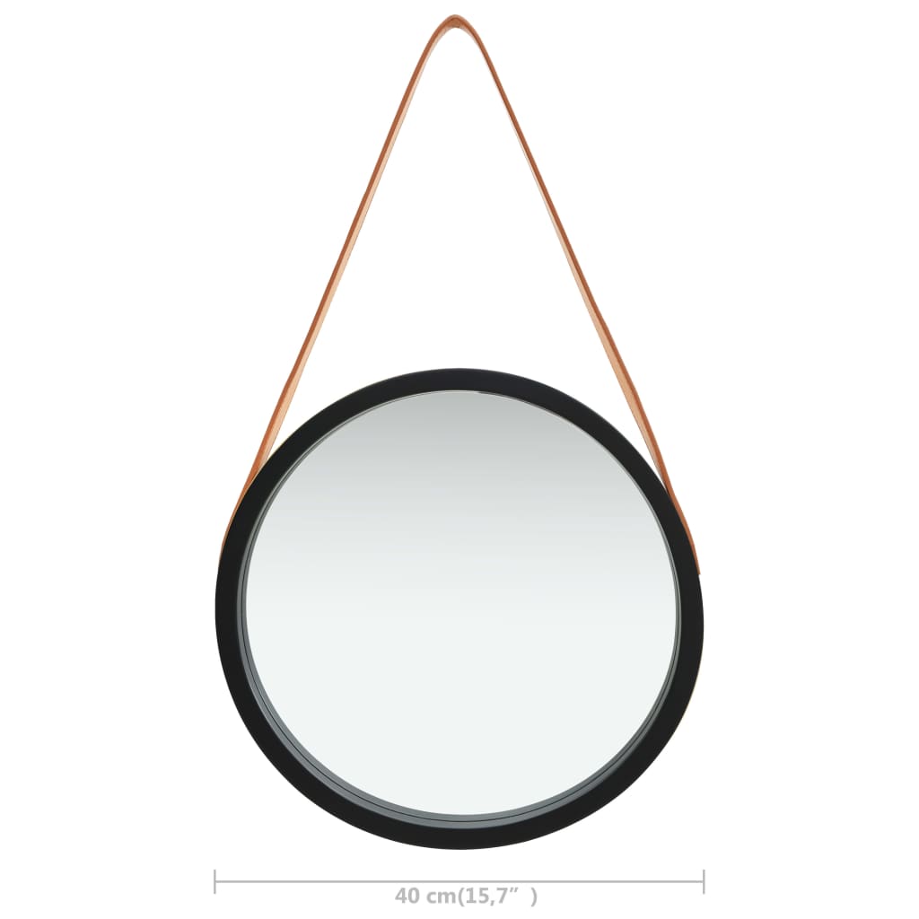 Specchio da Parete con Cinghia 40 cm Nero | homemem39