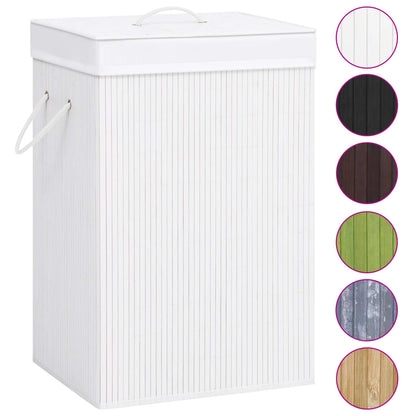 Cesto Portabiancheria in Bambù a Sezione Singola Bianco | homemem39