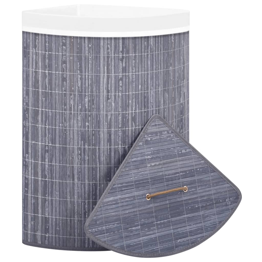 Cesto Portabiancheria Angolare in Bambù Grigio 60 L | homemem39