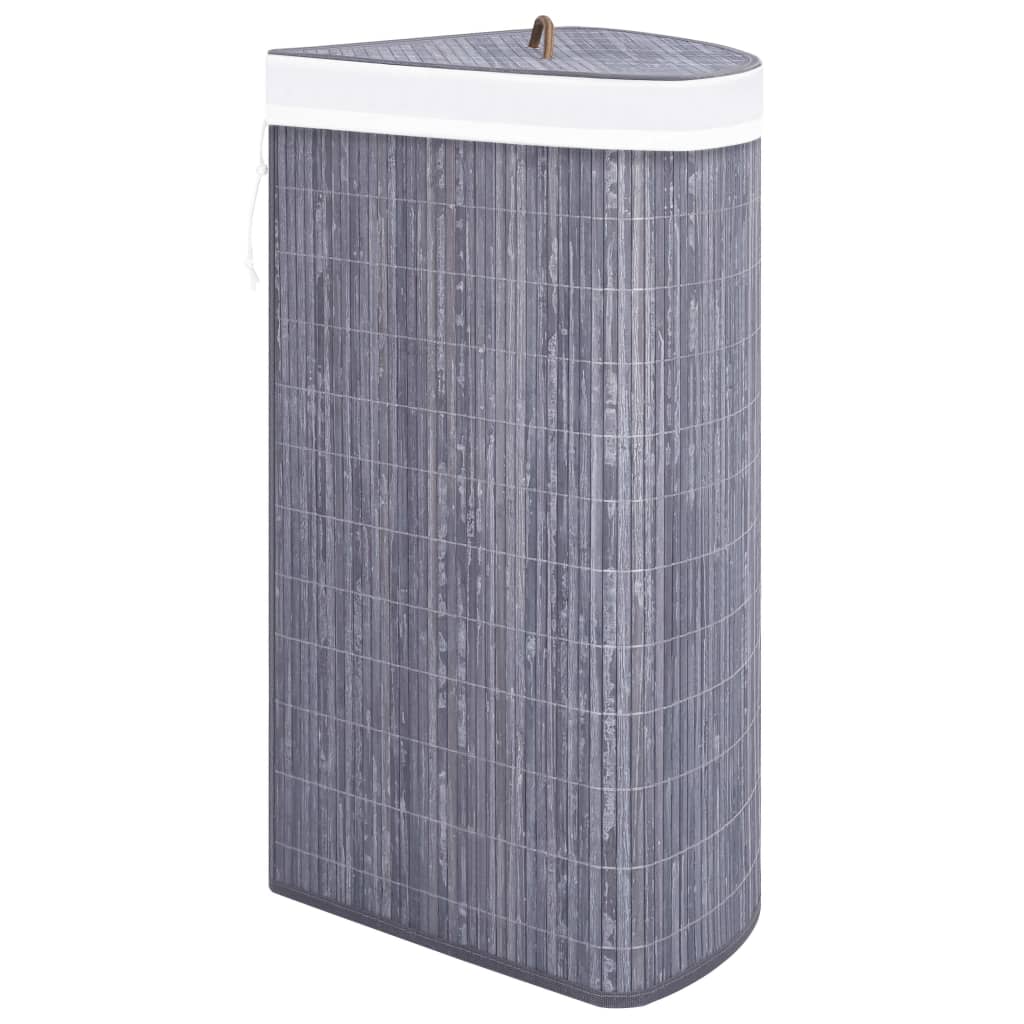 Cesto Portabiancheria Angolare in Bambù Grigio 60 L | homemem39