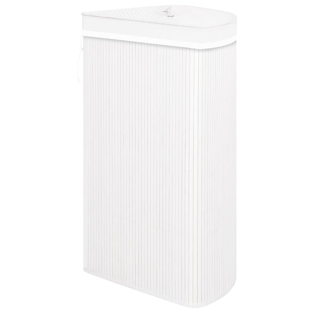 Cesto Portabiancheria Angolare in Bambù Bianco 60 L | homemem39