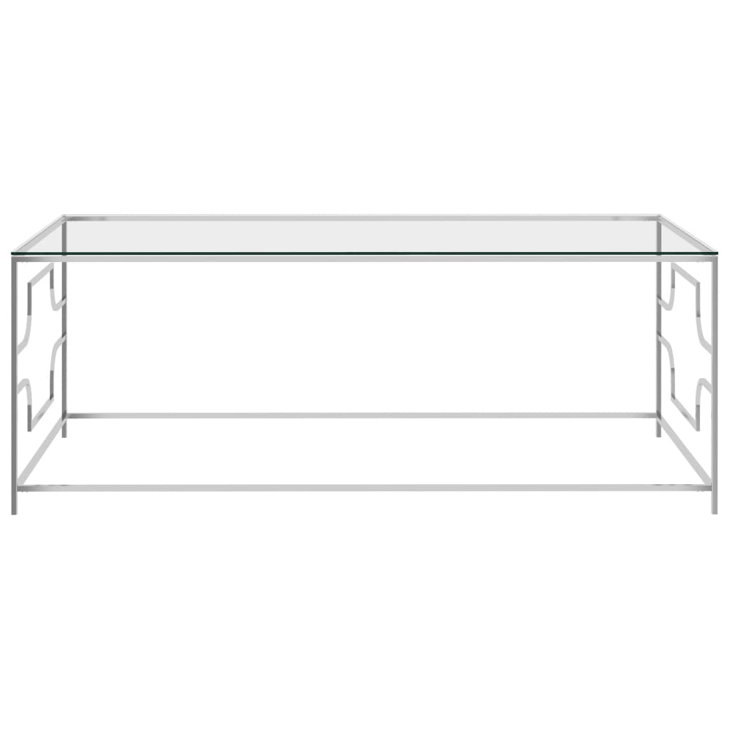 Tavolino da Caffè Argento 120x60x45 cm in Acciaio Inox e Vetro | homemem39