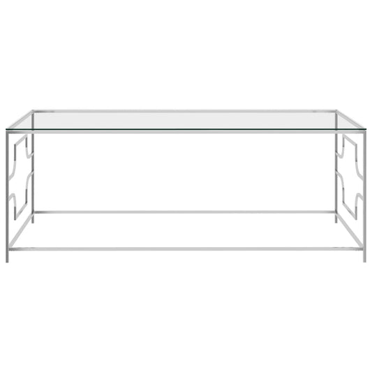 Tavolino da Caffè Argento 120x60x45 cm in Acciaio Inox e Vetro | homemem39