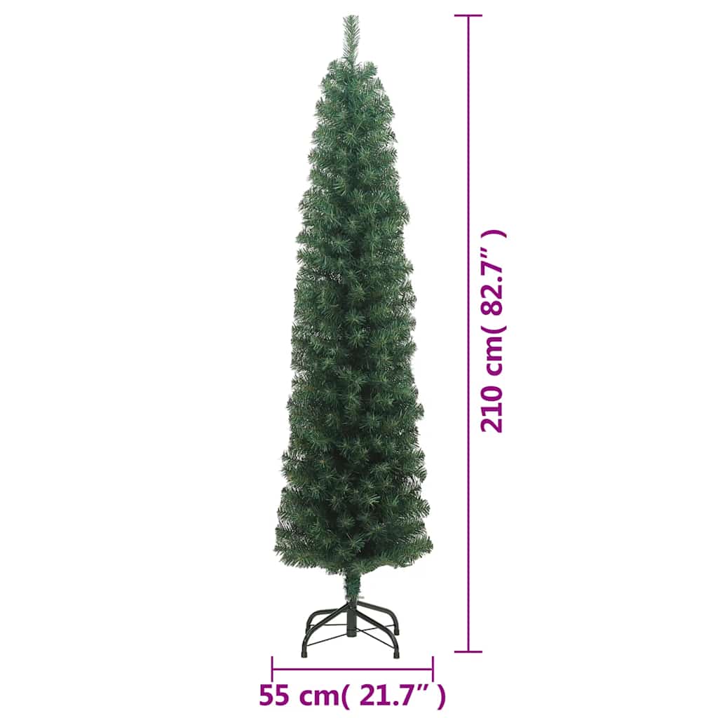 Albero di Natale Artificiale Sottile con Base Verde 210 cm PVC | homemem39
