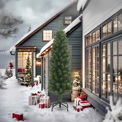 Albero di Natale Artificiale Sottile con Base Verde 240 cm PVC