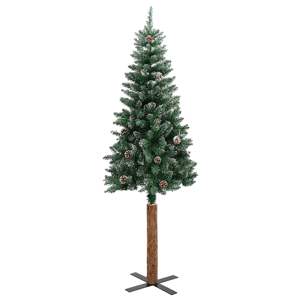 Albero di Natale Sottile con Legno Vero e Neve Verde 180 cm