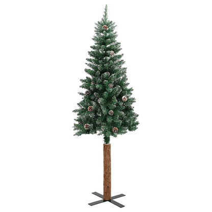 Albero di Natale Sottile con Legno Vero e Neve Verde 180 cm