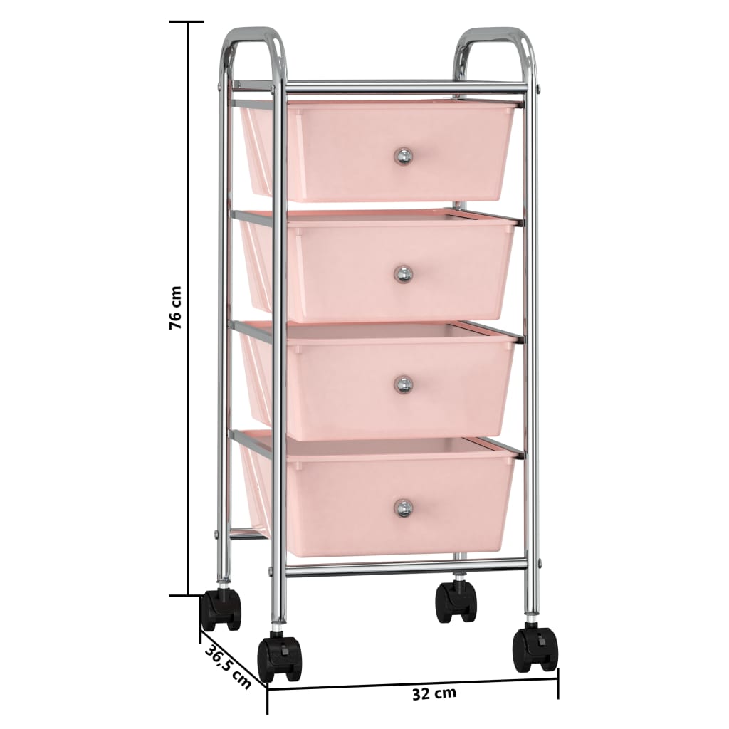 Carrello Portaoggetti Mobile con 4 Cassetti Rosa in Plastica