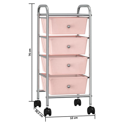 Carrello Portaoggetti Mobile con 4 Cassetti Rosa in Plastica