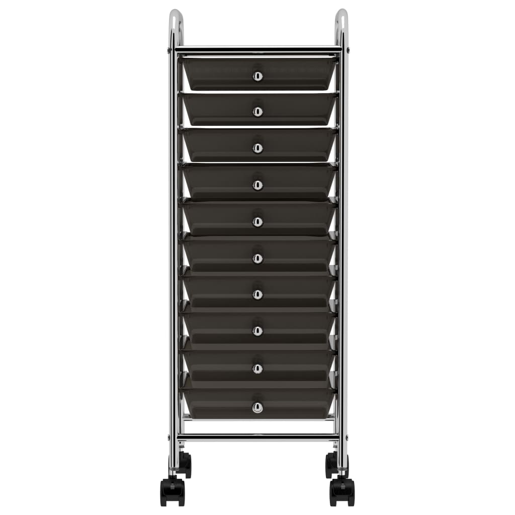 Carrello Portaoggetti Mobile con 10 Cassetti Nero in Plastica