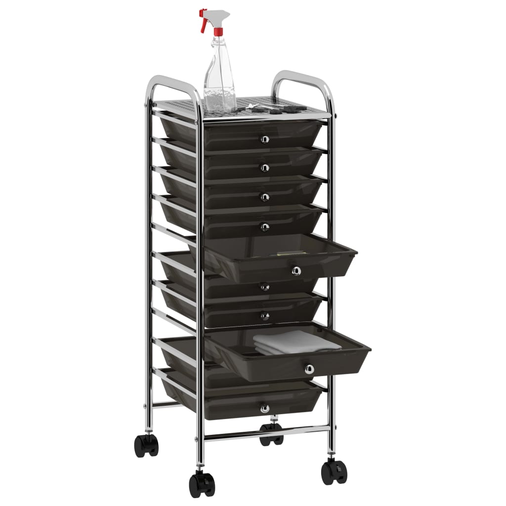 Carrello Portaoggetti Mobile con 10 Cassetti Nero in Plastica - homemem39