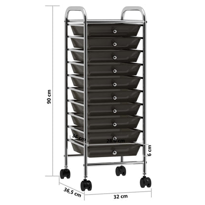 Carrello Portaoggetti Mobile con 10 Cassetti Nero in Plastica - homemem39