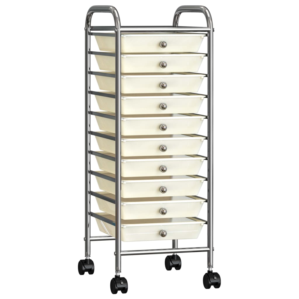 Carrello Portaoggetti Mobile con 10 Cassetti Bianco in Plastica
