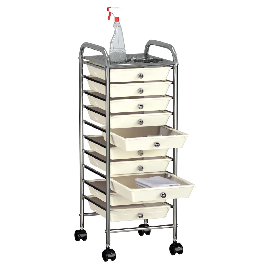 Carrello Portaoggetti Mobile con 10 Cassetti Bianco in Plastica - homemem39