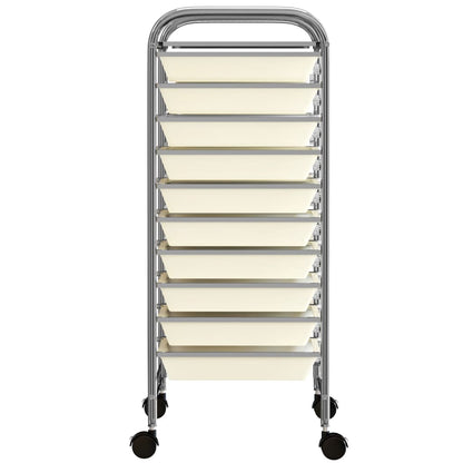 Carrello Portaoggetti Mobile con 10 Cassetti Bianco in Plastica