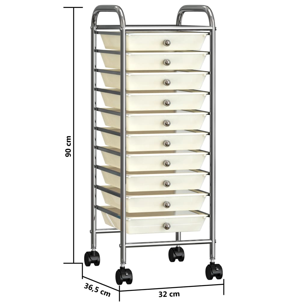 Carrello Portaoggetti Mobile con 10 Cassetti Bianco in Plastica - homemem39