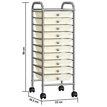 Carrello Portaoggetti Mobile con 10 Cassetti Bianco in Plastica - homemem39