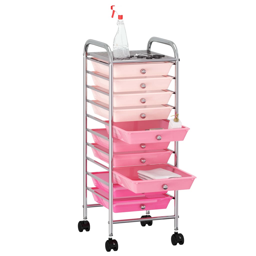 Carrello Portaoggetti con 10 Cassetti Rosa Sfumato in Plastica - homemem39