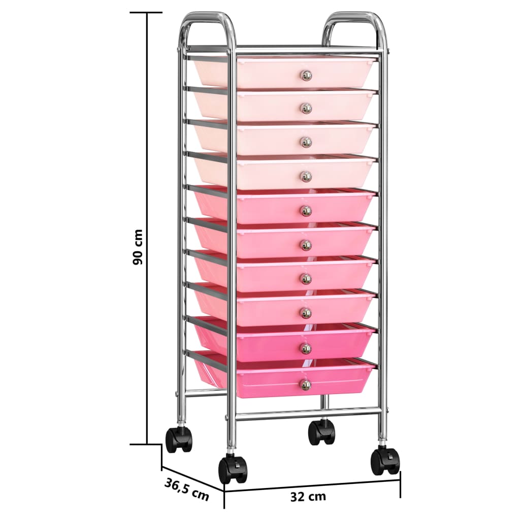 Carrello Portaoggetti con 10 Cassetti Rosa Sfumato in Plastica - homemem39