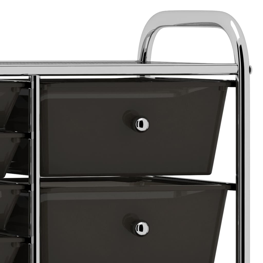 Carrello Portaoggetti XXL con 15 Cassetti Nero in Plastica