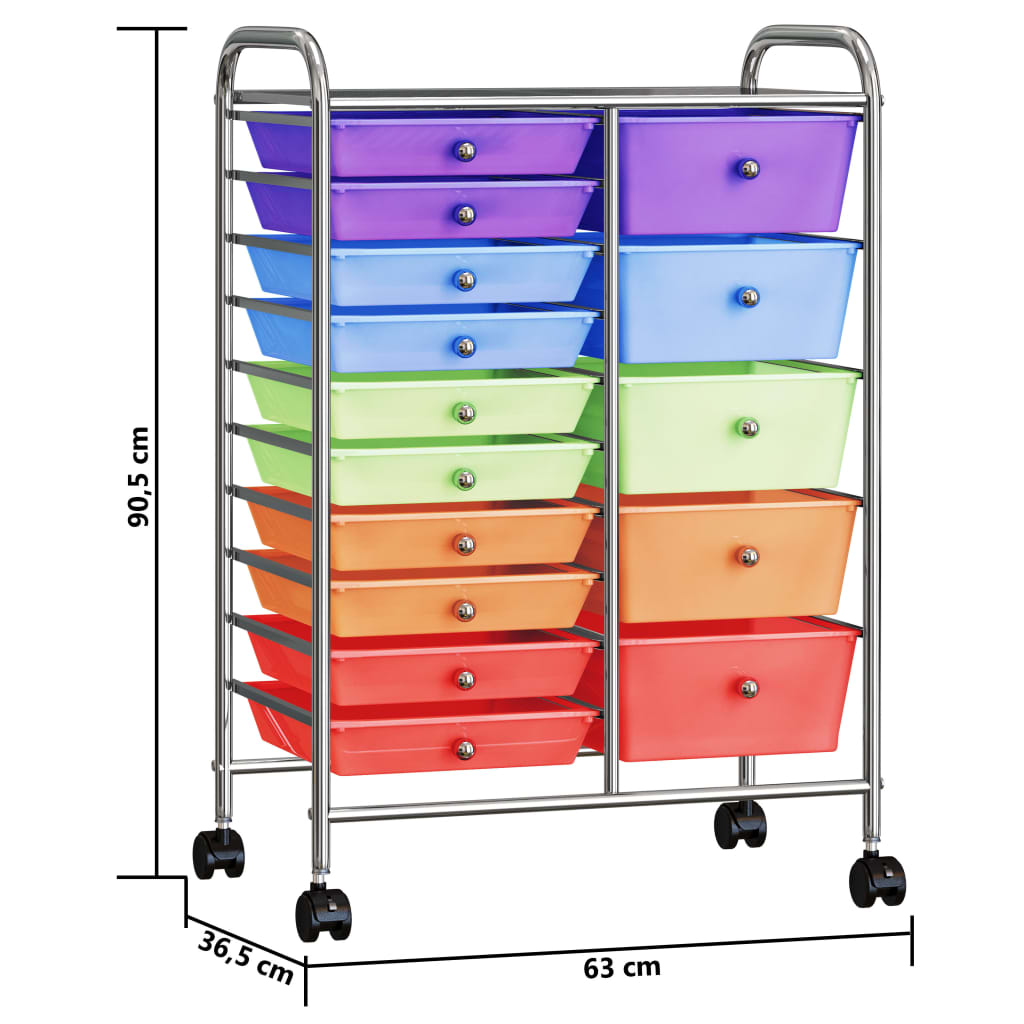 Carrello Portaoggetti XXL 15 Cassetti Multicolore in Plastica