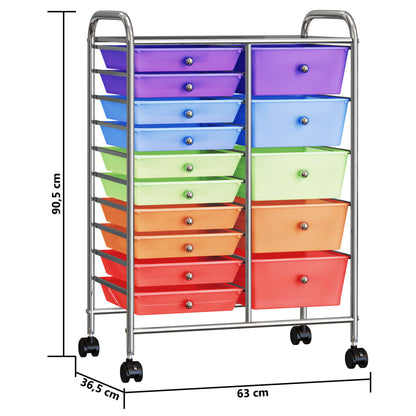 Carrello Portaoggetti XXL 15 Cassetti Multicolore in Plastica