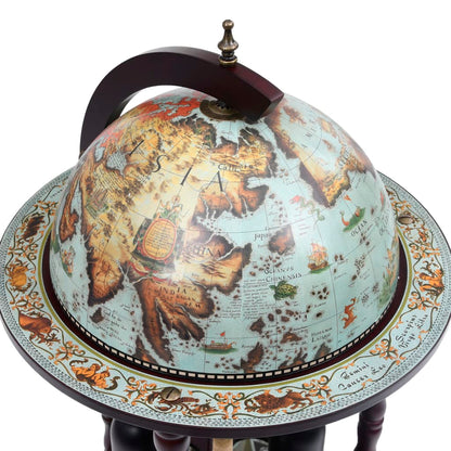 Minibar a Forma di Globo con Supporto in Legno di Eucalipto Blu | homemem39