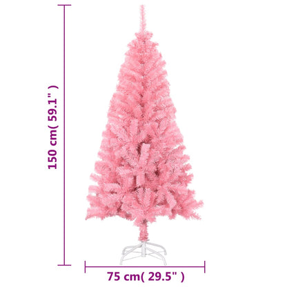 Albero di Natale Artificiale Sottile con Base Rosa 150 cm PVC