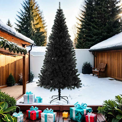 Albero di Natale Artificiale Sottile con Base Nero 210 cm PVC