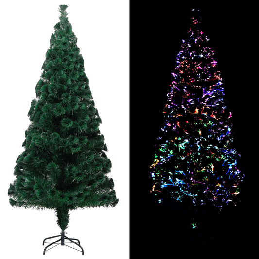 Albero di Natale con Supporto Verde 210 cm in Fibra Ottica