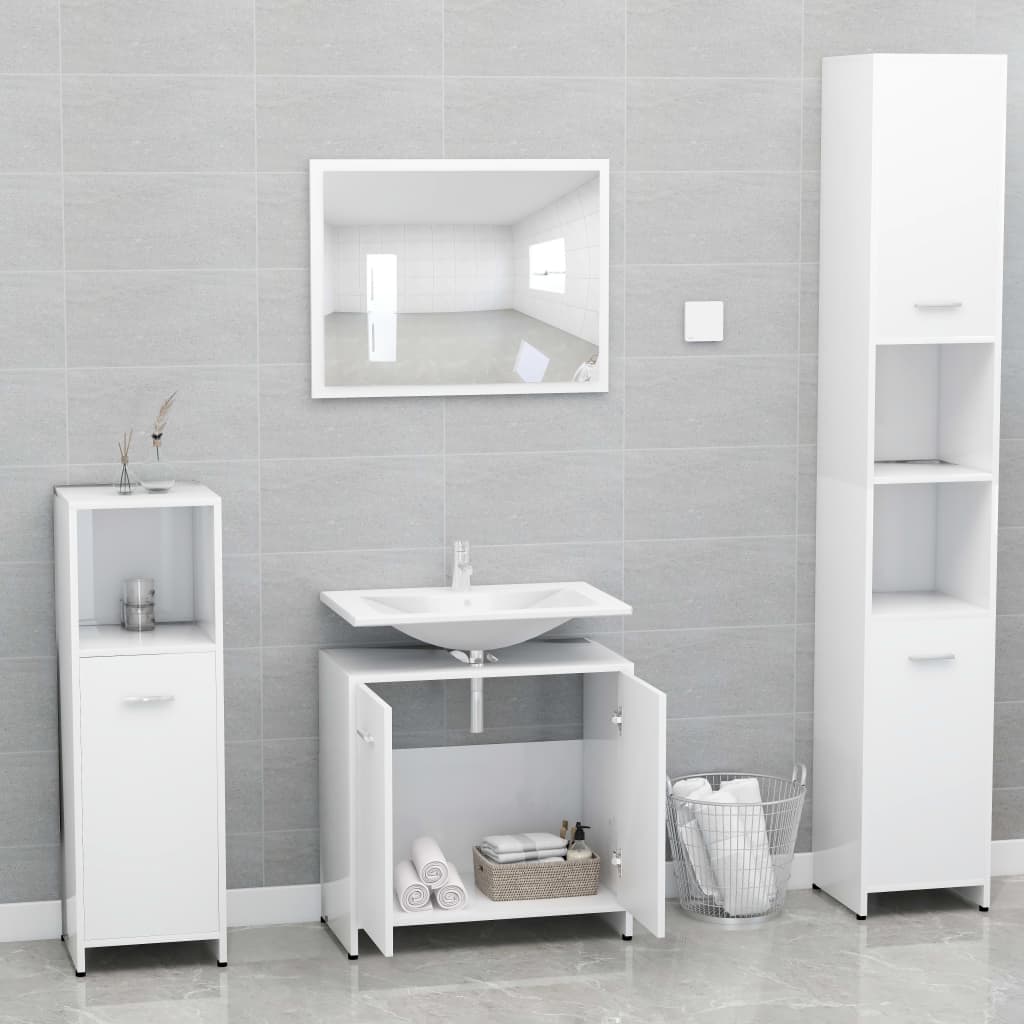 Set Mobili da Bagno Bianco in Legno Multistrato