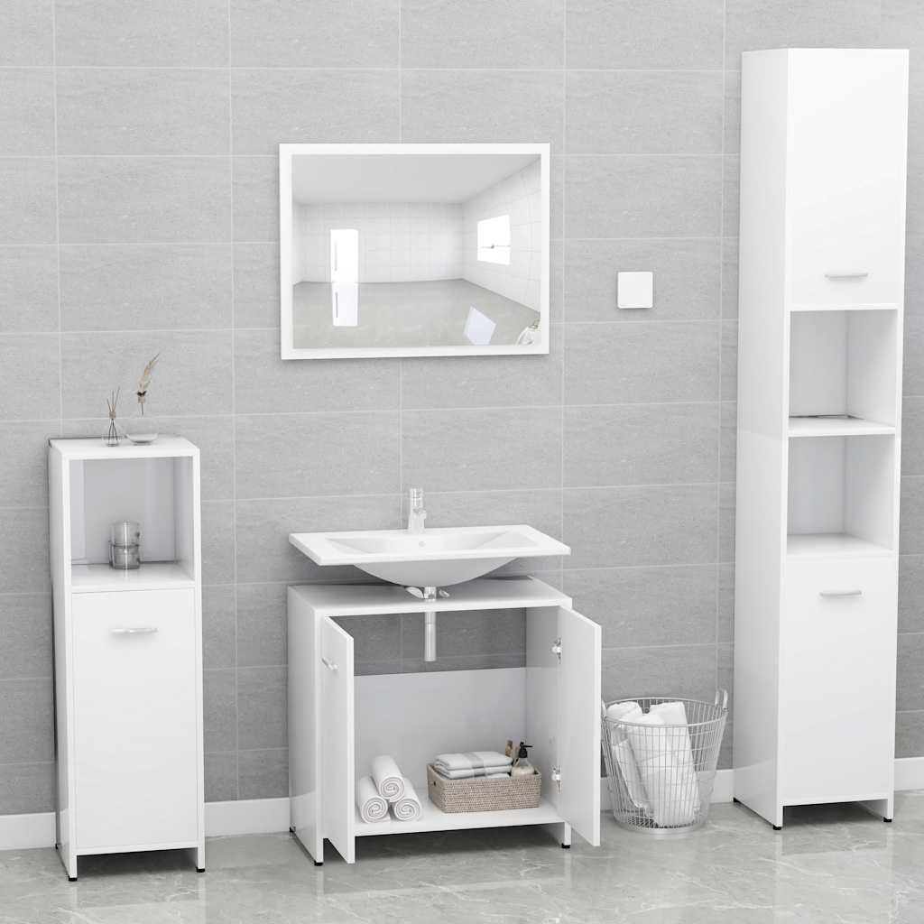 Set Mobili da Bagno Bianco in Legno Multistrato