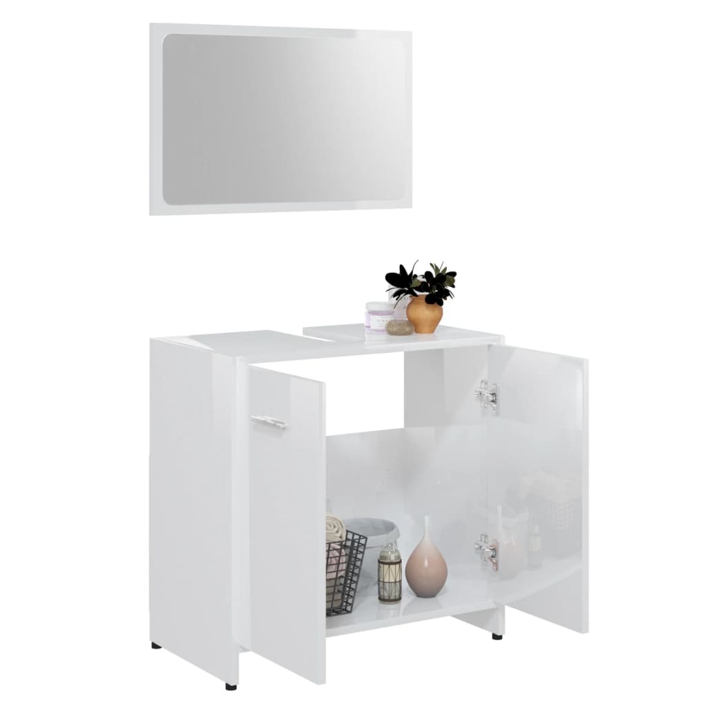 vidaXL Set Mobili da Bagno Bianco Lucido in Legno Multistrato