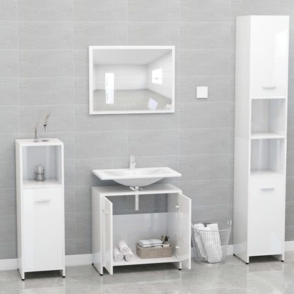 vidaXL Set Mobili da Bagno Bianco Lucido in Legno Multistrato