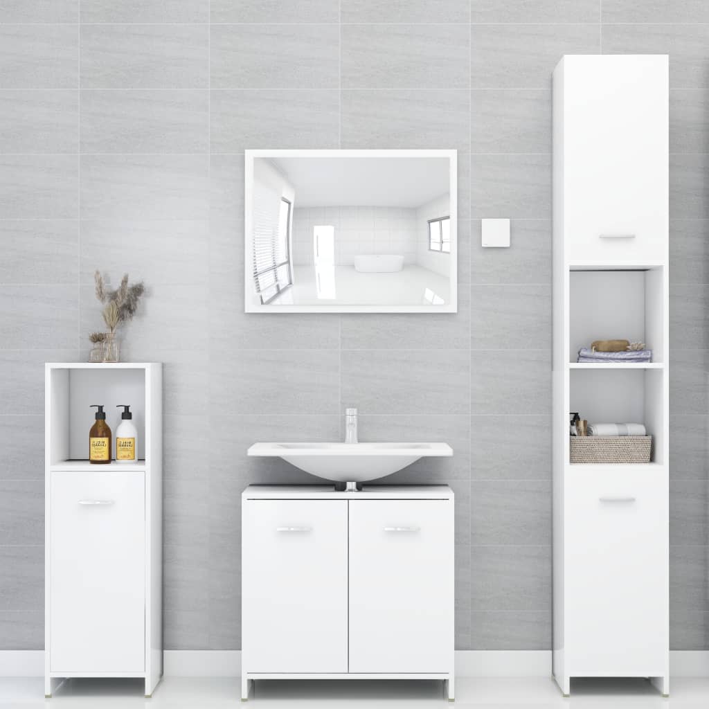 Armadio da Bagno Bianco 30x30x95 cm in Legno Multistrato | homemem39