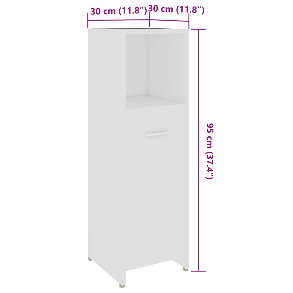 Armadio da Bagno Bianco 30x30x95 cm in Legno Multistrato | homemem39