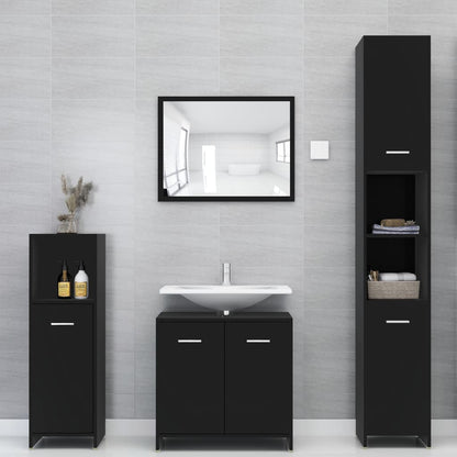 Mobile da Bagno Nero 30x30x95 cm in Legno Multistrato | homemem39